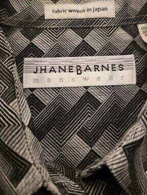 JHANE BARNES Menswear Geometric Black & White Shirt, Woven In Japan-Size Medium